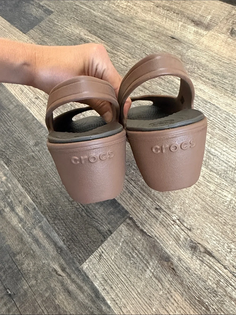 Crocs Women's US 9 Mabyn Slingback Comfort MiniWedge Sandals Brown Peep Toe